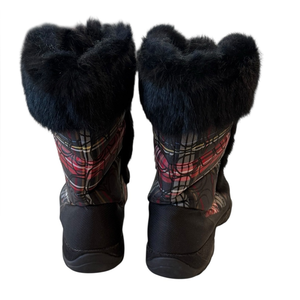 COACH Jennie Tartan Plaid Rabbit Fur Trim Lace Up Winter Snow Boots Size 9 - Picture 3 of 9
